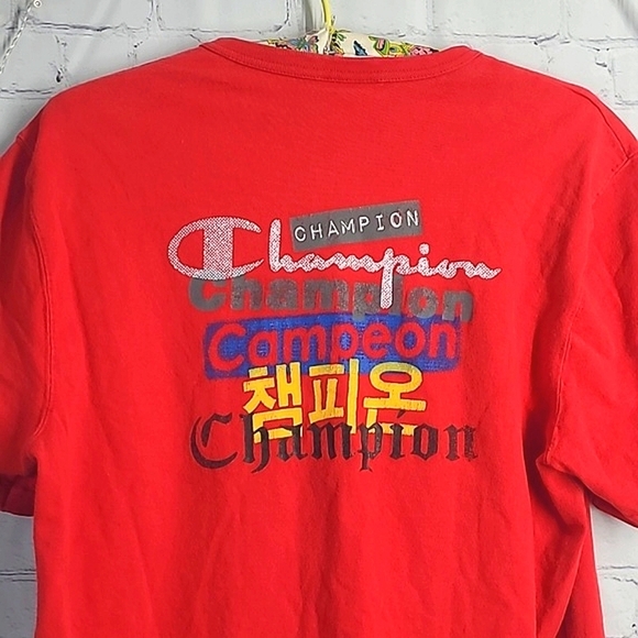 Vintage Y2K Champion Front & Back Logo Spellout Red Tee Tshirt Mens Size Medium - Picture 12 of 15